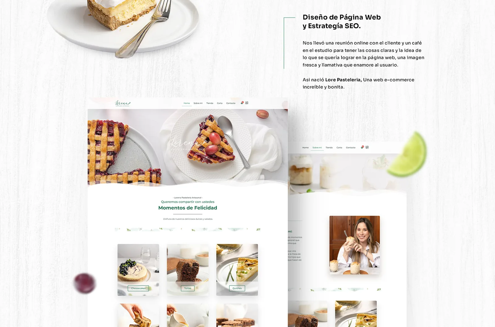 Diseño de página web y estrategia SEO de Pastelería Lore con la portada de la tienda